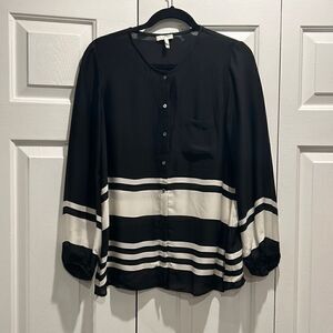Joie Black/White Silk Button Down Blouse, Size Medium